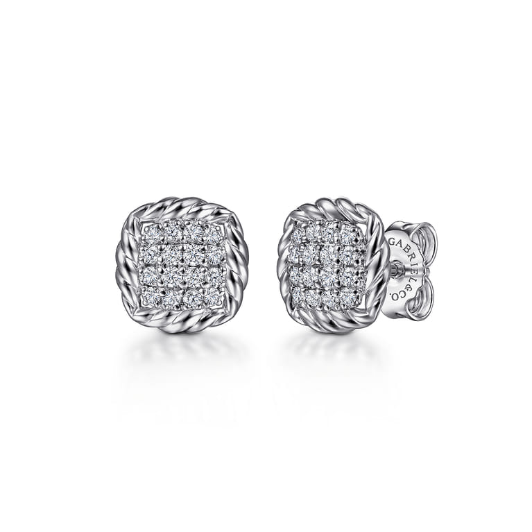925 Sterling Silver White Sapphire and Rope Frame Stud Earrings - Shot 1