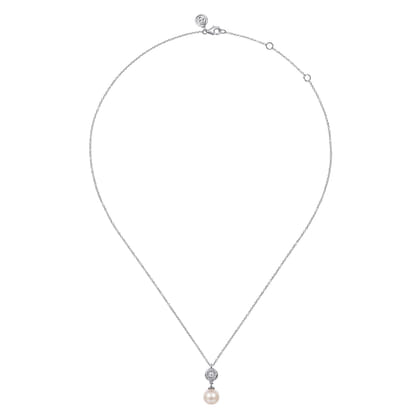 925 Sterling Silver White Sapphire and Round Pearl Bujukan Necklace