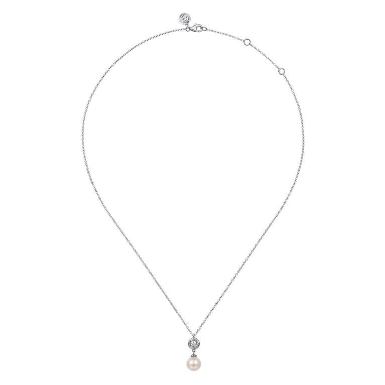 925 Sterling Silver White Sapphire and Round Pearl Bujukan Necklace - Shot 2