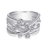 925 Sterling Silver Wide Band Criss Cross Diamond Station Ring - 0.08 ct