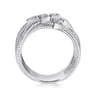 925 Sterling Silver Wide Band Criss Cross Diamond Station Ring - 0.08 ct