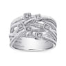 925 Sterling Silver Wide Band Criss Cross Diamond Station Ring - 0.08 ct