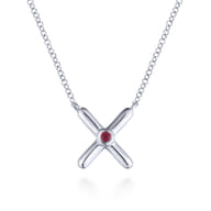 925 Sterling Silver X Necklace with Ruby Stone Center