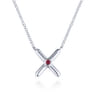 925 Sterling Silver X Necklace with Ruby Stone Center