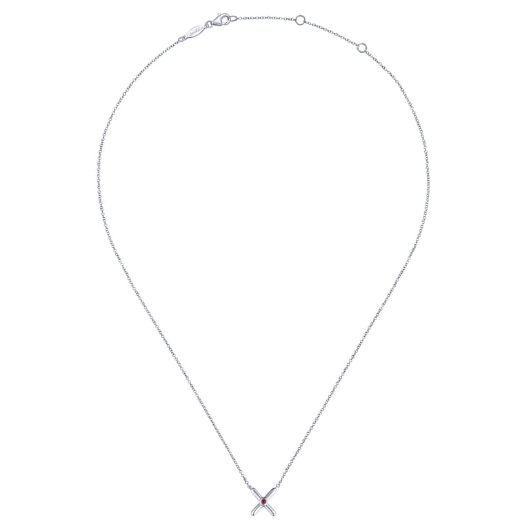 925 Sterling Silver X Necklace with Ruby Stone Center - Shot 2