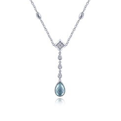 925 Sterling Silver Y Necklace with Teardrop Rock Crystal White MOP Green Onyx Y
