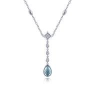 925 Sterling Silver Y Necklace with Teardrop Rock Crystal White MOP Green Onyx Y