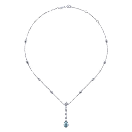 925 Sterling Silver Y Necklace with Teardrop Rock Crystal White MOP Green Onyx Y