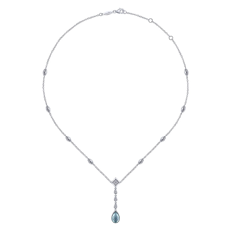 925 Sterling Silver Y Necklace with Teardrop Rock Crystal White MOP Green Onyx Y - Shot 2