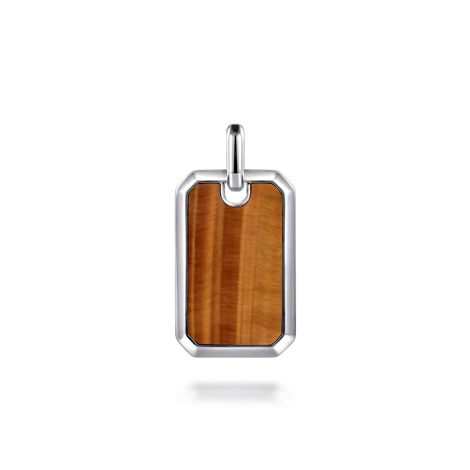 925 Sterling Silver Yellow Tiger Eye Dog Tag Pendant - Shot 1