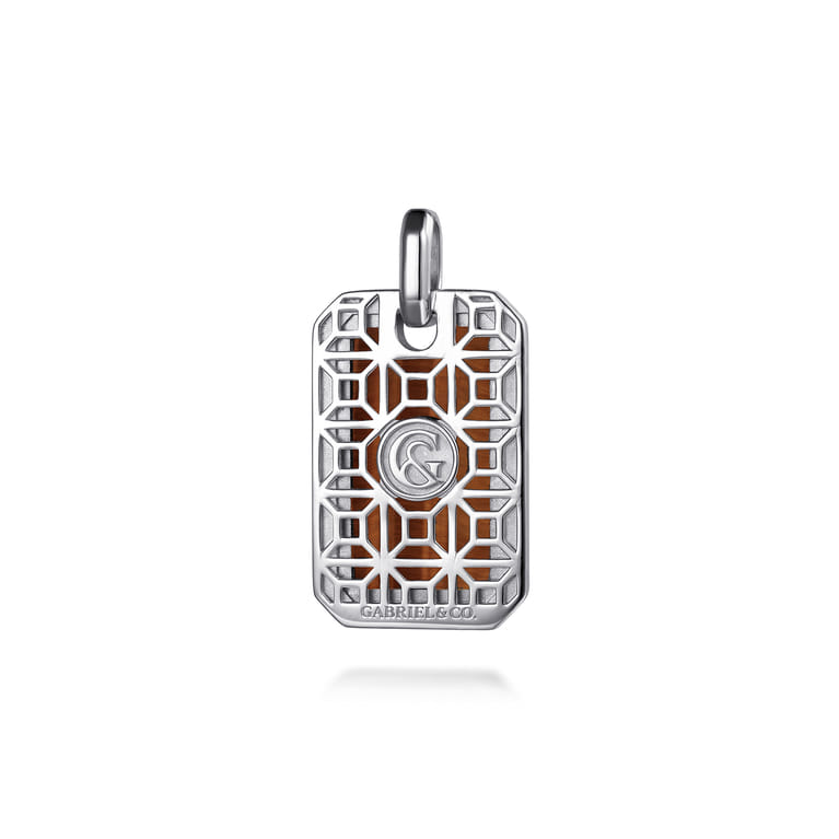 925 Sterling Silver Yellow Tiger Eye Dog Tag Pendant - Shot 2