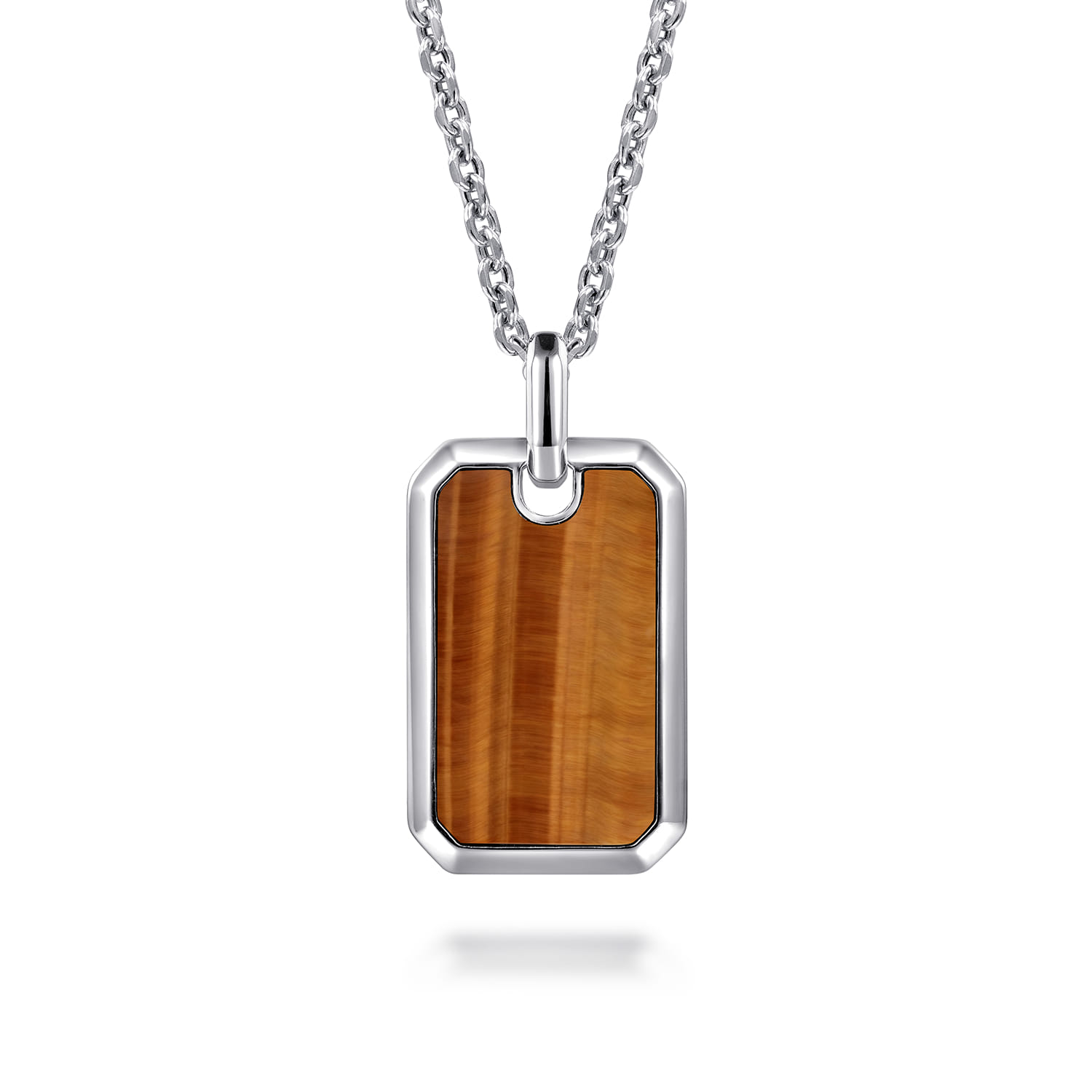 925 Sterling Silver Yellow Tiger Eye Dog Tag Pendant - Shot 3