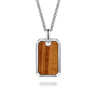925 Sterling Silver Yellow Tiger Eye Dog Tag Pendant