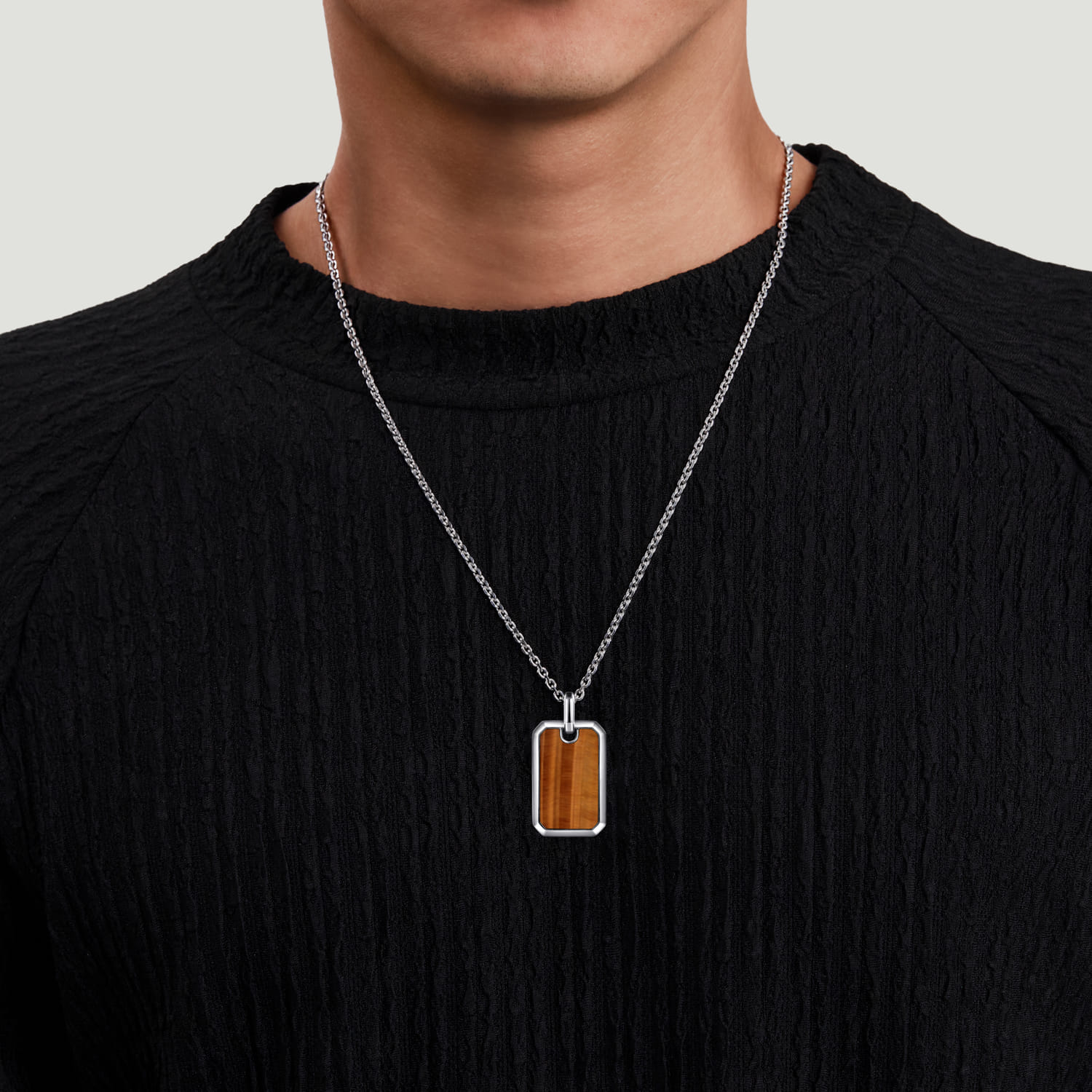 925 Sterling Silver Yellow Tiger Eye Dog Tag Pendant - Shot 4