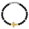 925 Sterling Silver and 14K Yellow Gold 6mm Titanium Beaded Bracelet with Cross