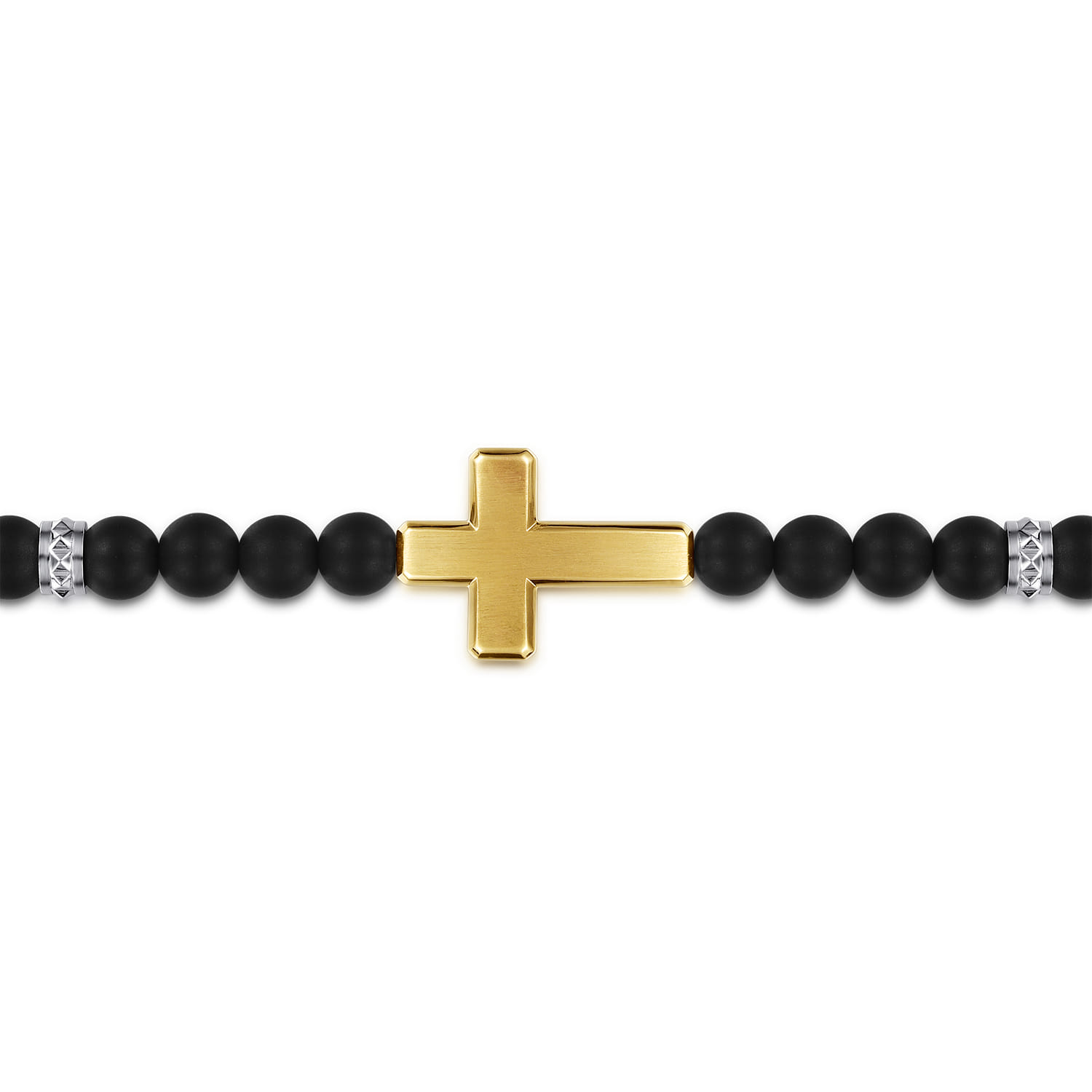 925 Sterling Silver and 14K Yellow Gold 6mm Titanium Beaded Bracelet with Cross - Shot 2
