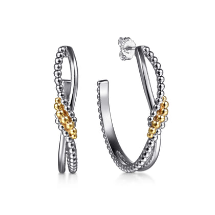 925 Sterling Silver and 14K Yellow Gold Bujukan Bypass J Hoop Earrings