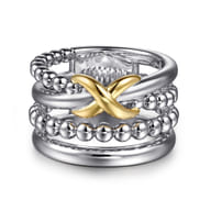 925 Sterling Silver and 14K Yellow Gold Bujukan Criss Cross Easy Stackable Ring