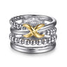 925 Sterling Silver and 14K Yellow Gold Bujukan Criss Cross Easy Stackable Ring