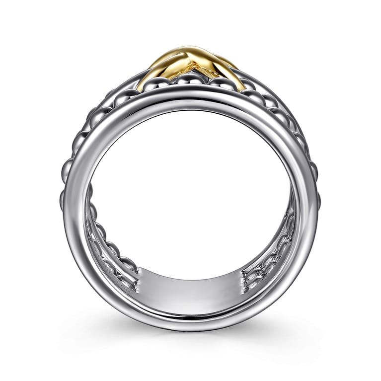 925 Sterling Silver and 14K Yellow Gold Bujukan Criss Cross Easy Stackable Ring - Shot 2