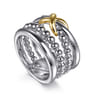 925 Sterling Silver and 14K Yellow Gold Bujukan Criss Cross Easy Stackable Ring