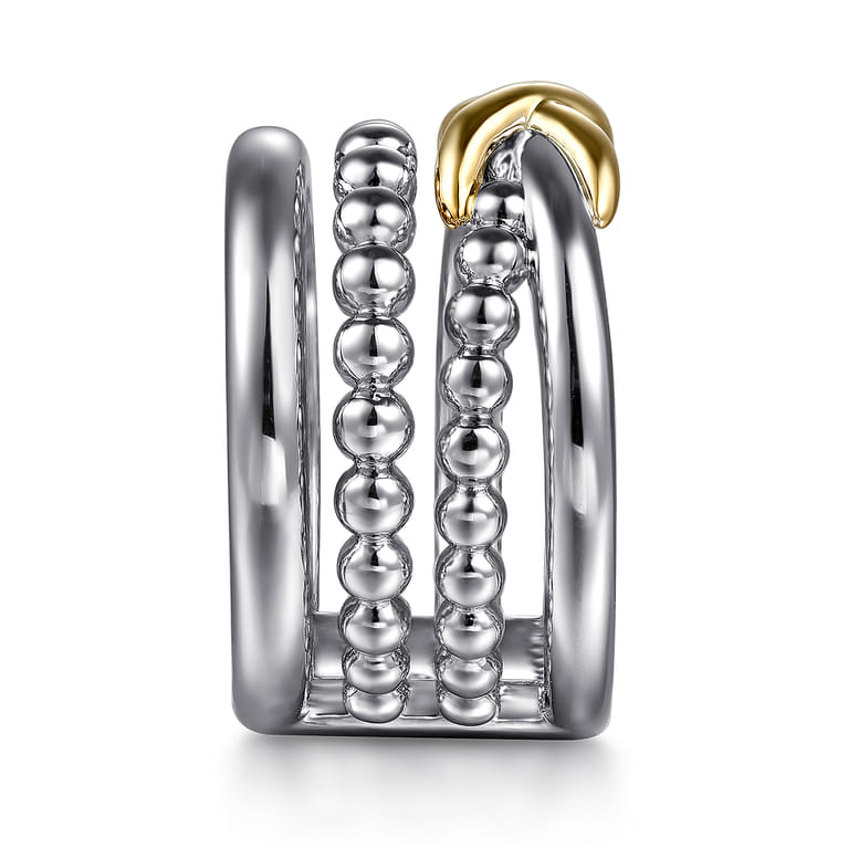 925 Sterling Silver and 14K Yellow Gold Bujukan Criss Cross Easy Stackable Ring - Shot 4
