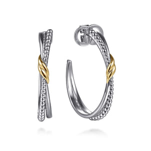 925 Sterling Silver and 14K Yellow Gold Bujukan Criss Cross J Hoop Earrings