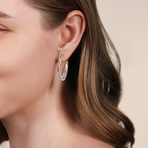 925 Sterling Silver and 14K Yellow Gold Bujukan Criss Cross J Hoop Earrings