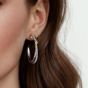 925 Sterling Silver and 14K Yellow Gold Bujukan Criss Cross J Hoop Earrings