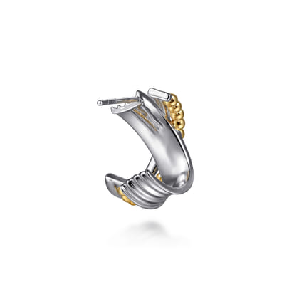 925 Sterling Silver and 14K Yellow Gold Bujukan Criss Cross J Hoop Earrings