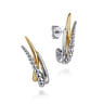 925 Sterling Silver and 14K Yellow Gold Bujukan Criss Cross Spiked J Hoop Earrings
