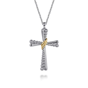 925 Sterling Silver and 14K Yellow Gold Bujukan Cross Pendant Necklace