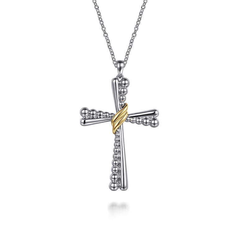 925 Sterling Silver and 14K Yellow Gold Bujukan Cross Pendant Necklace - Shot 1