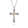 925 Sterling Silver and 14K Yellow Gold Bujukan Cross Pendant Necklace