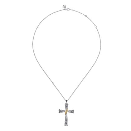 925 Sterling Silver and 14K Yellow Gold Bujukan Cross Pendant Necklace