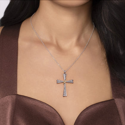 925 Sterling Silver and 14K Yellow Gold Bujukan Cross Pendant Necklace