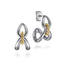925 Sterling Silver and 14K Yellow Gold Bujukan Link J Hoop Earrings