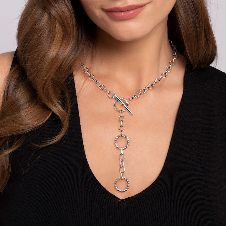 925 Sterling Silver and 14K Yellow Gold Bujukan Link Necklace - Shot 3