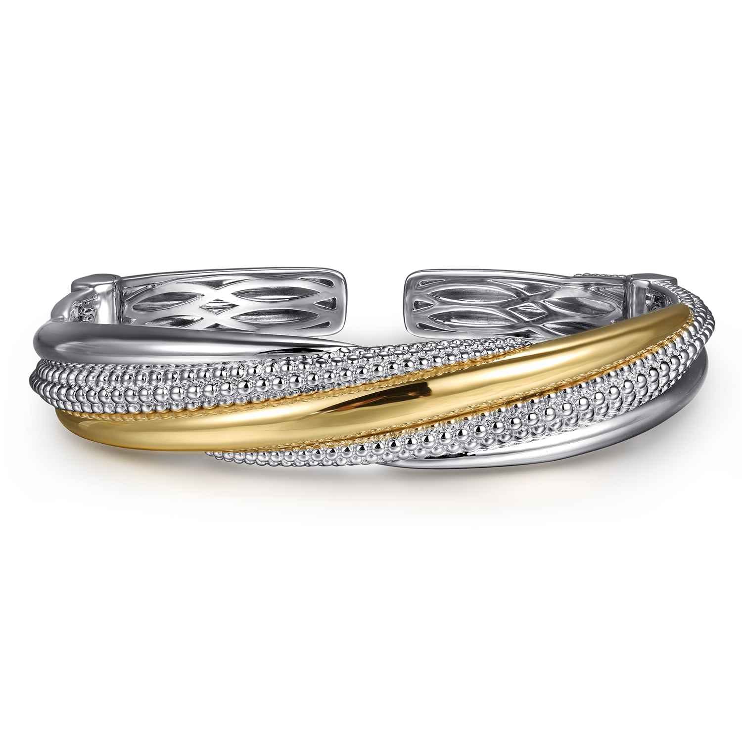 925 Sterling Silver and 14K Yellow Gold Bujukan Multiple Row Bangle Bracelet - Shot 1