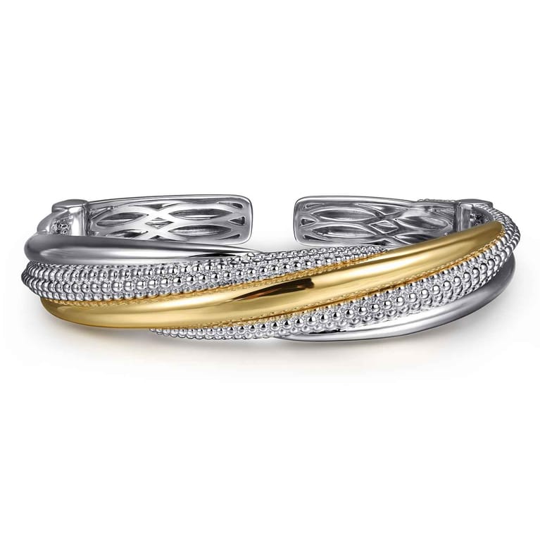 925 Sterling Silver and 14K Yellow Gold Bujukan Multiple Row Bangle Bracelet - Shot 1