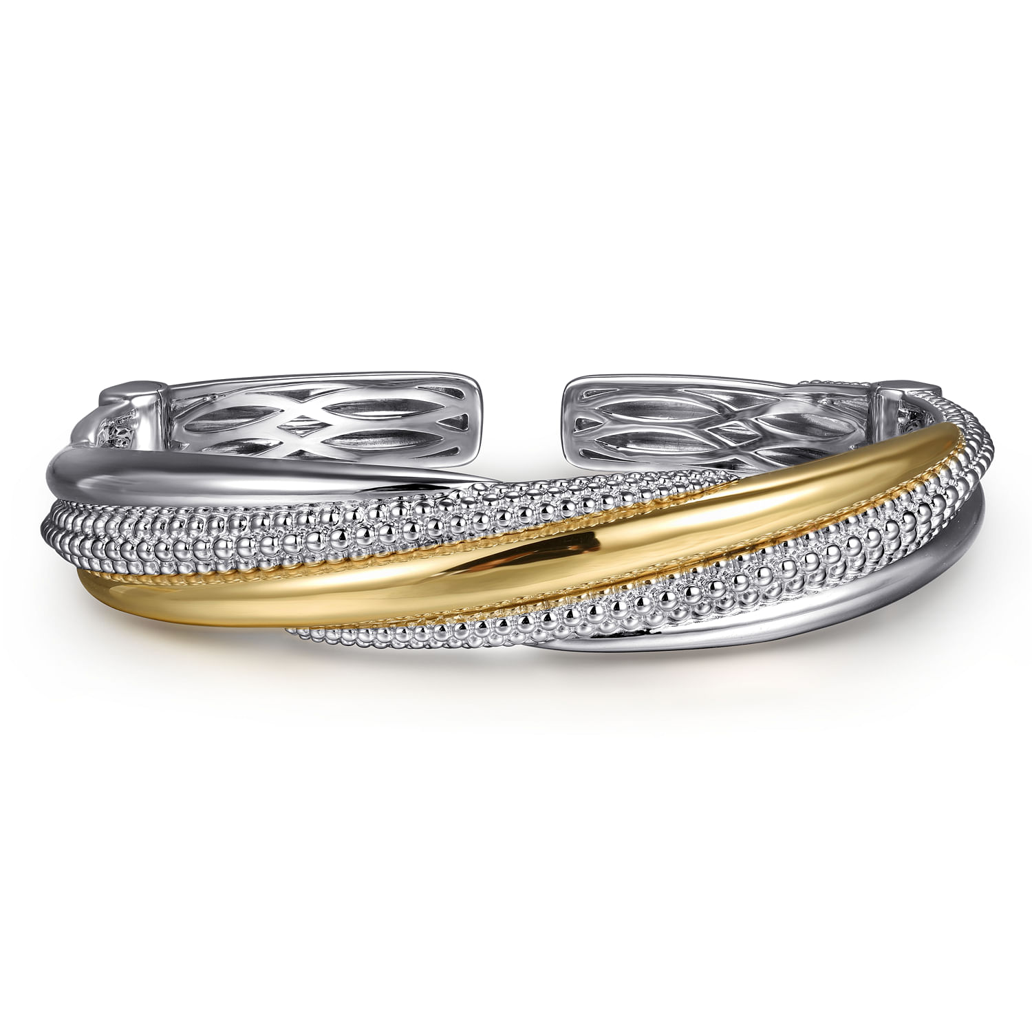 925 Sterling Silver and 14K Yellow Gold Bujukan Multiple Row Wide Band ...