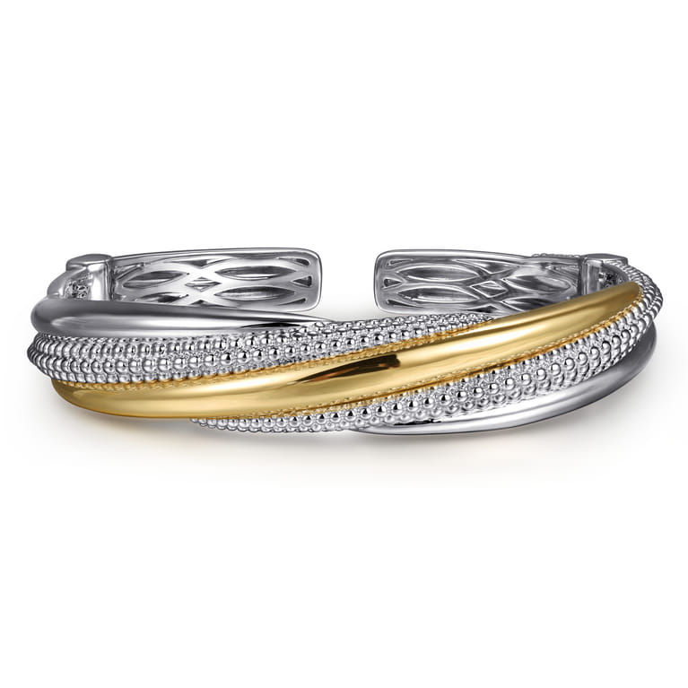 925 Sterling Silver and 14K Yellow Gold Bujukan Multiple Row Bangle Bracelet - Shot 1