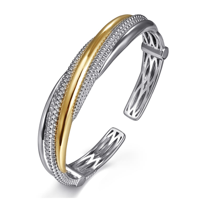 925 Sterling Silver and 14K Yellow Gold Bujukan Multiple Row Bangle Bracelet - Shot 2