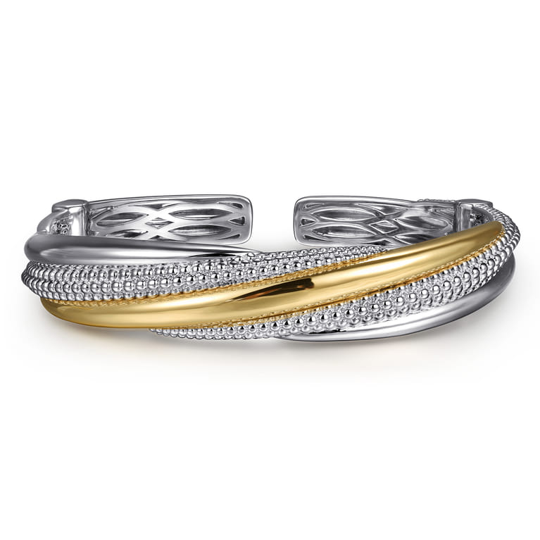 925 Sterling Silver and 14K Yellow Gold Bujukan Multiple Row Bangle Bracelet - Shot 1
