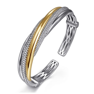 925 Sterling Silver and 14K Yellow Gold Bujukan Multiple Row Bangle Bracelet