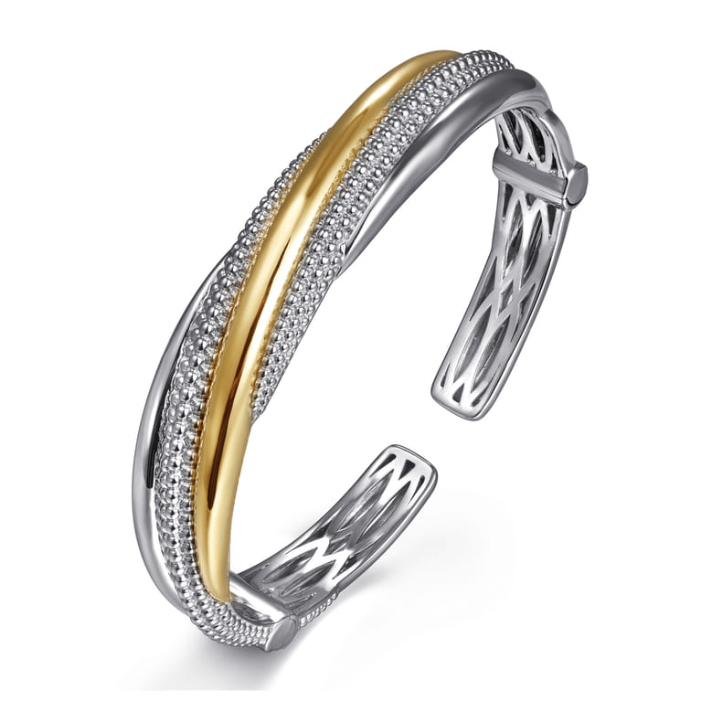 925 Sterling Silver and 14K Yellow Gold Bujukan Multiple Row Bangle Bracelet - Shot 2
