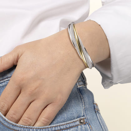 925 Sterling Silver and 14K Yellow Gold Bujukan Multiple Row Bangle Bracelet