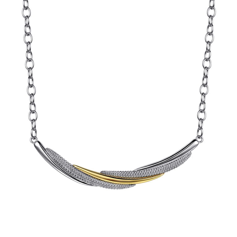 925 Sterling Silver and 14K Yellow Gold Bujukan Multiple Row Bar Necklace - Shot 1