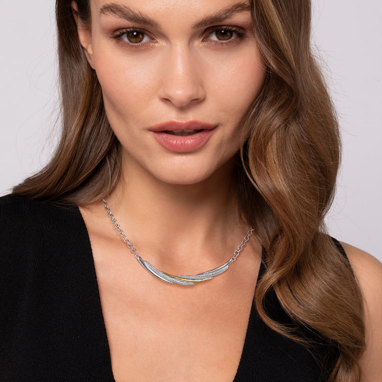 925 Sterling Silver and 14K Yellow Gold Bujukan Multiple Row Bar Necklace - Shot 3