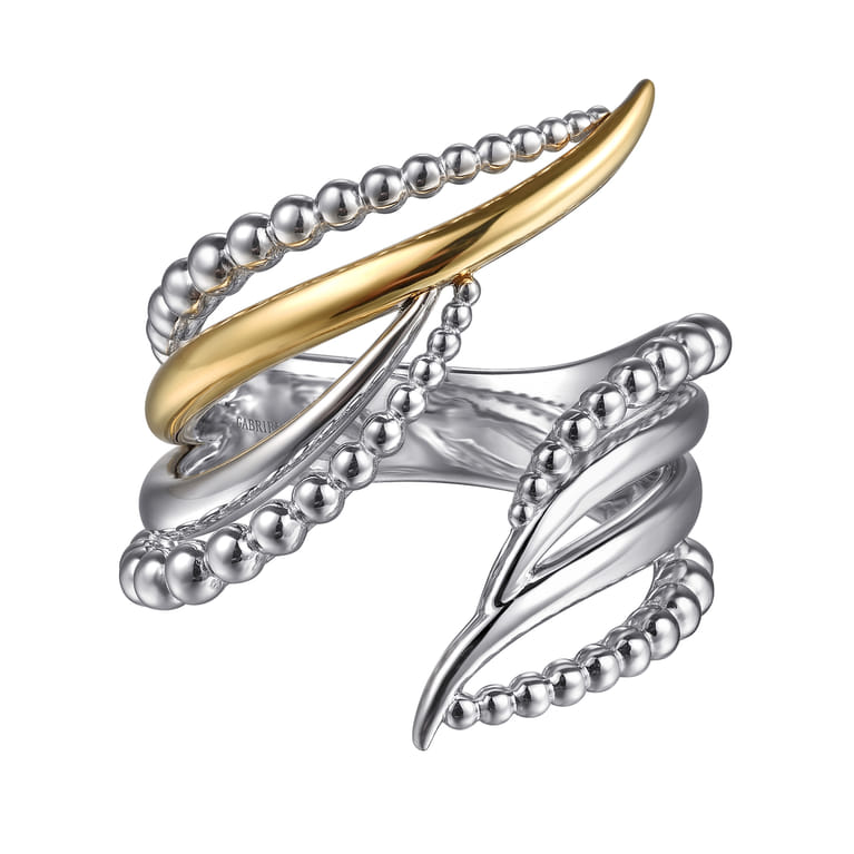 925 Sterling Silver and 14K Yellow Gold Bujukan Multiple Row Bypass Ring - Shot 1